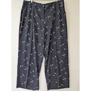 Vince Camuto Blue Floral Print Wide Leg Cropped Pleated Career Pants Plus‎ 20W